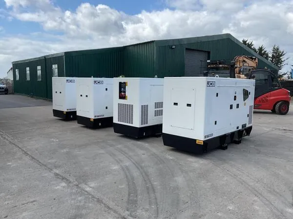 Fleet of JCB generator sets in a yard